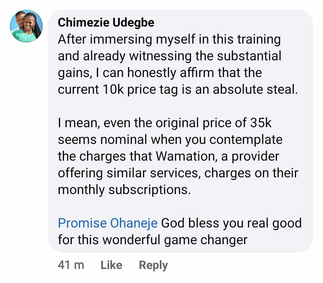 Chimezie Udegbe testimonial